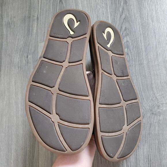 Olukai Sandal Alania Slide Mens 8 Brown Leather Fishing Beach - Picture 6 of 8